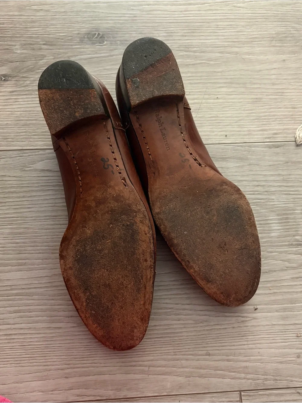 Ralph Lauren Classic Brown Leather Wood Sole Flats